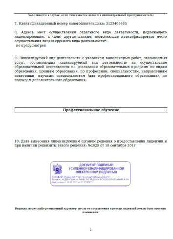 Выписка из реестра лицензий 2